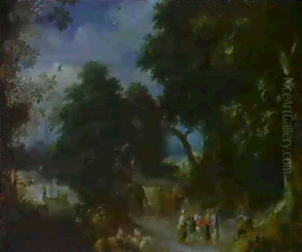 Paysage Boise Avec Personnages Oil Painting by Abraham Govaerts