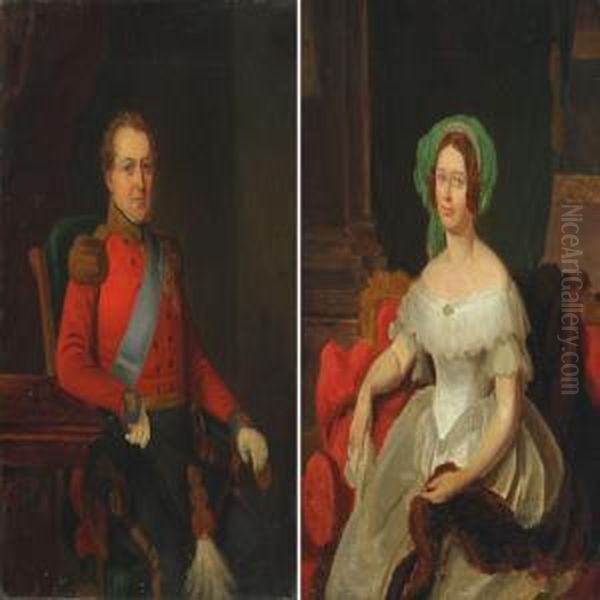 A Pair Of Portraits Of King Chr. Viii And Queen Caroline Amalie by Emil Baerentzen