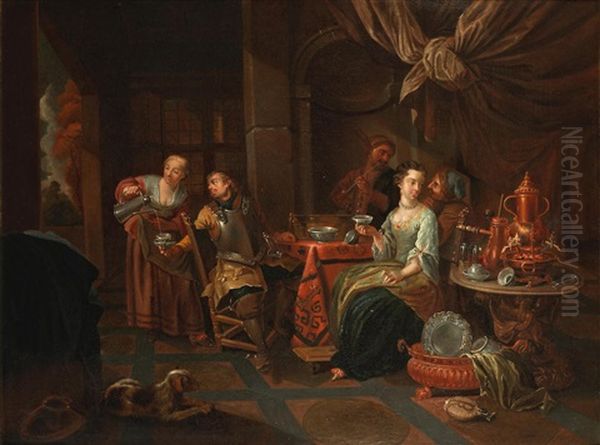 Elegant Figures In An Interior Oil Painting by Hendrik Govaerts