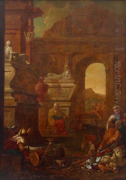 Allegori Over Konsterna; Maleri, Skulptur, Musik Och Krigskonsten Oil Painting by Hendrik Govaerts