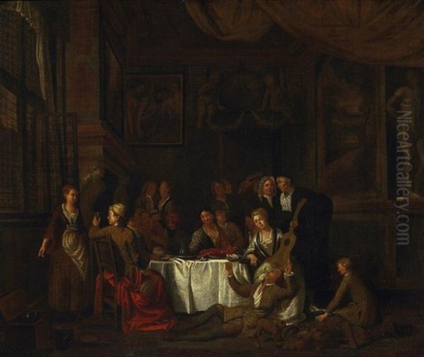 Frohliche Gesellschaft Im Salon Oil Painting by Hendrik Govaerts