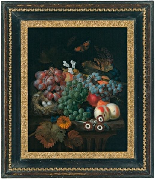 Stillleben Mit Weintrauben, Pfirsichen Und Blumen Sowie Einem Vogelnest Oil Painting by Jan Baptiste Govaerts