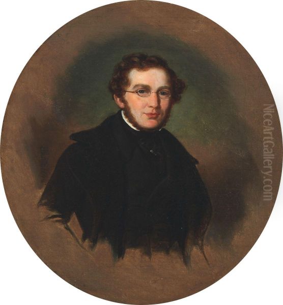 Portrait Of The Dansih Poet Hans Peter Holst(1811-1893) Oil Painting by Emil Baerentzen