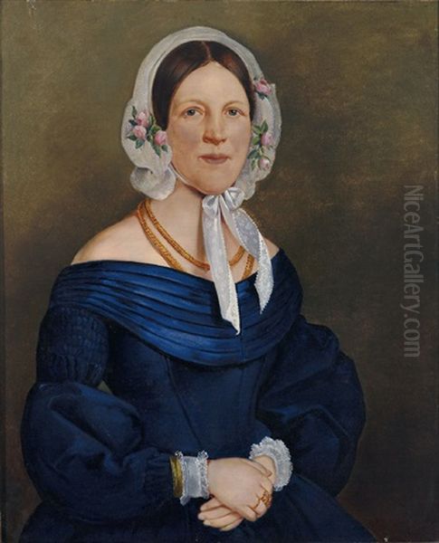 Portrait Einer Jungen Frau Im Blauen Kleid Mit Goldener Kette Und Spitzenhaube Oil Painting by Vaclav Govic