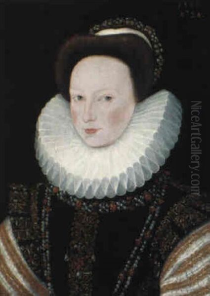 Portrait Of Anne Knollys, Aged 26 Oil Painting by George Gower