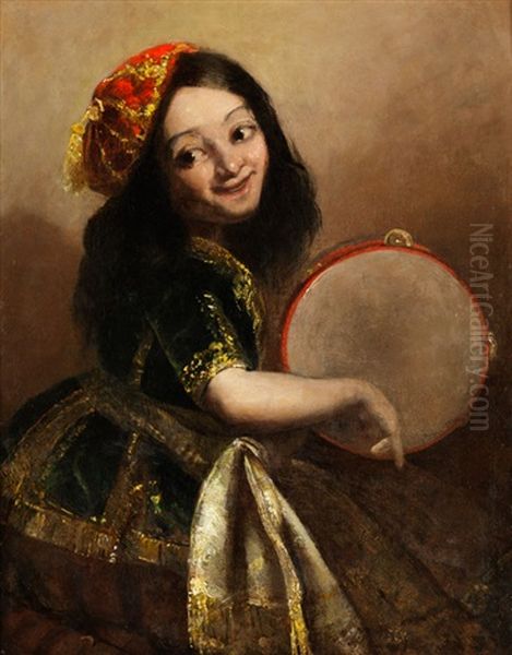 Junges Madchen Mit Tamburin Oil Painting by Francisco Goya