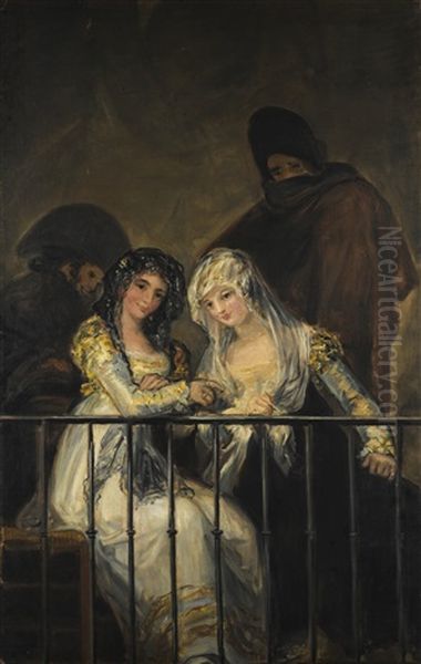 Majas On A Balcony Oil Painting by Francisco Goya