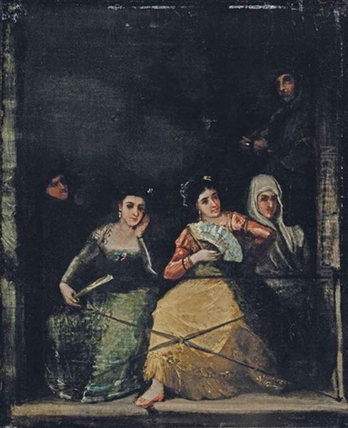 Three Majas On A Balcony by Francisco Goya