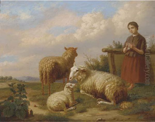 Watching Over The Flock Oil Painting by Henri Baert