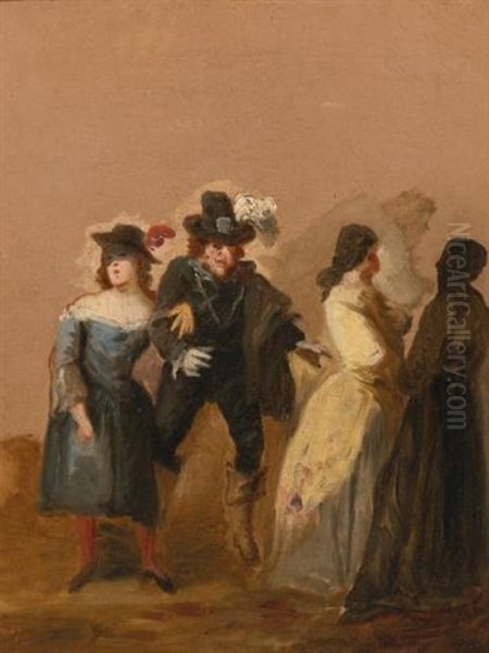 A Carnival Scene With Masked Figures Oil Painting by Francisco Goya