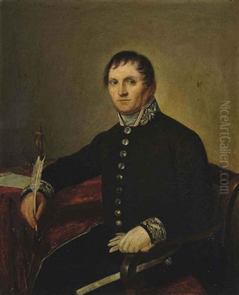 Portrait Of A Government Official, Three-quarter-length, Seated At A Table, A Quill In His Right Hand Oil Painting by Francisco Goya