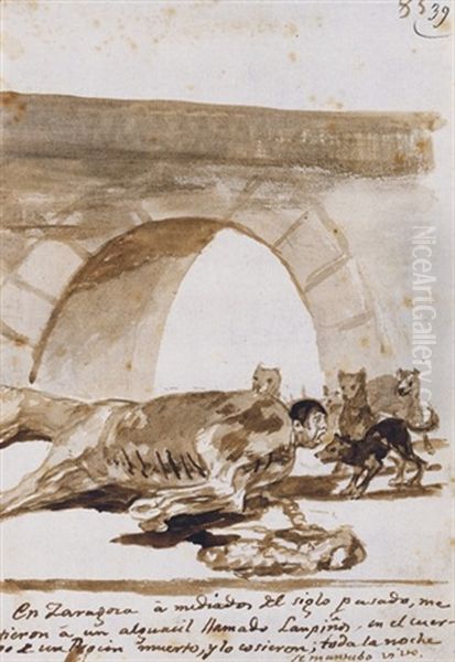 Constable Lampinos Stitched Into A Dead Horse Oil Painting by Francisco Goya