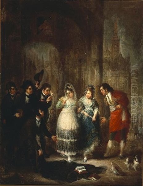 Two Majas Surrounded By Their Admirers Oil Painting by Francisco Goya