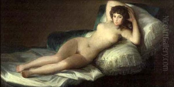 La Maja Desnuda (+ La Maja Vestida, Pair) Oil Painting by Francisco Goya