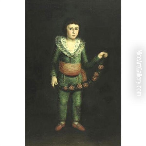 Portrait Of A Boy Holding A Garland Of Flowers Oil Painting by Francisco Goya