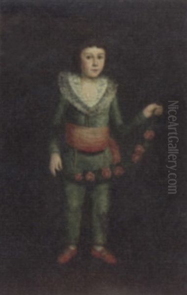 Portrait Of A Boy Holding A Garland Of Flowers Oil Painting by Francisco Goya