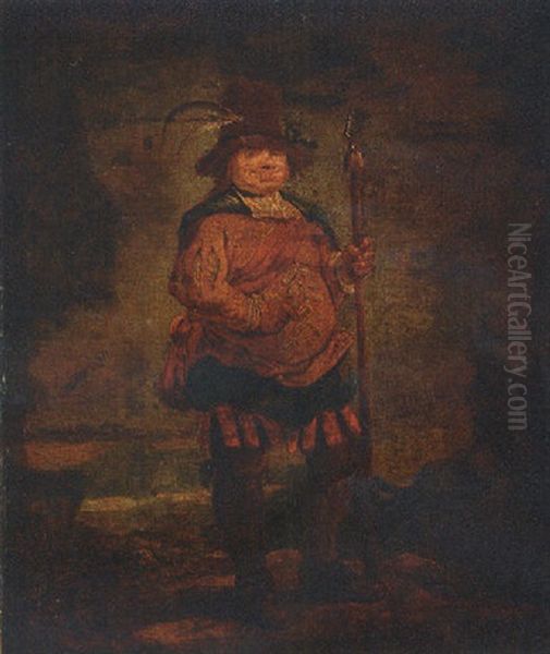 Portrait Of A Peasant Man Wearing A Pleated Orange Doublet And Holding A Spear Oil Painting by Francisco Goya