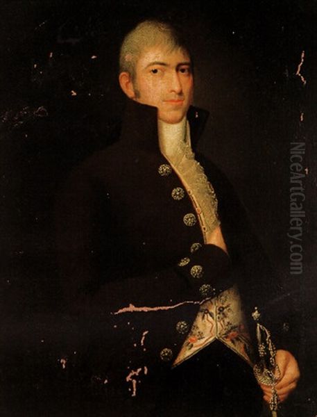 Portrait Of The Conde De Fuentes, Half-length, Wearing A Black Coat And An Embroidered Waistcoat Oil Painting by Francisco Goya