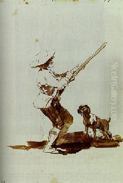 A Hunter Loading His Gun, Accompanied By His Dog Oil Painting by Francisco Goya