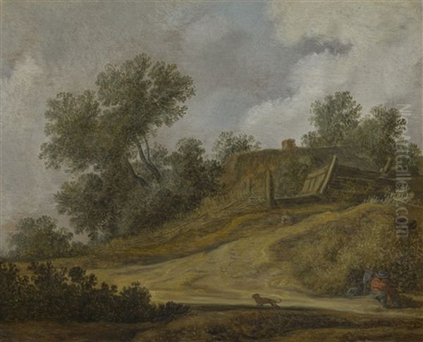 Dune Landscape With A Figure And A Dog On A Path, A House Beyond Oil Painting by Jan Josefsz. van Goyen