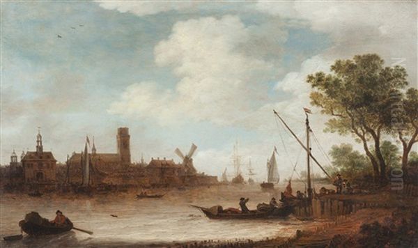 View Of A Town In The Netherlands By A River Bank Oil Painting by Jan Josefsz. van Goyen