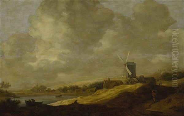 A Landscape With A Windmill Near An Estuary Oil Painting by Jan Josefsz. van Goyen