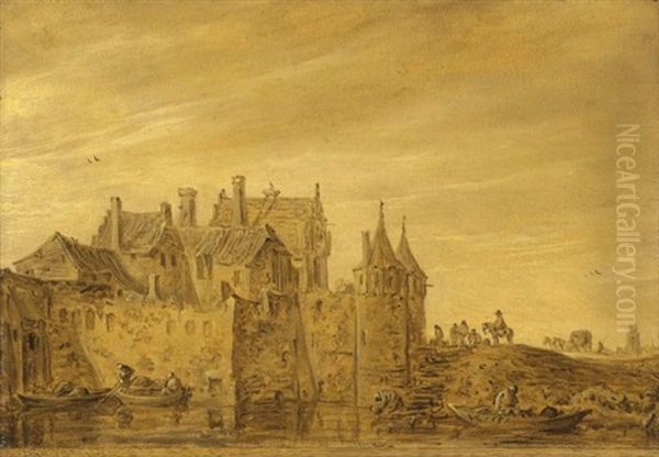 A View Of A City Gate, Possibly The Oostpoort In Delft Oil Painting by Jan Josefsz. van Goyen