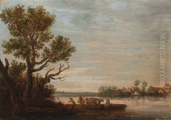 A River Landscape With A Ferry Boat by Jan Josefsz. van Goyen