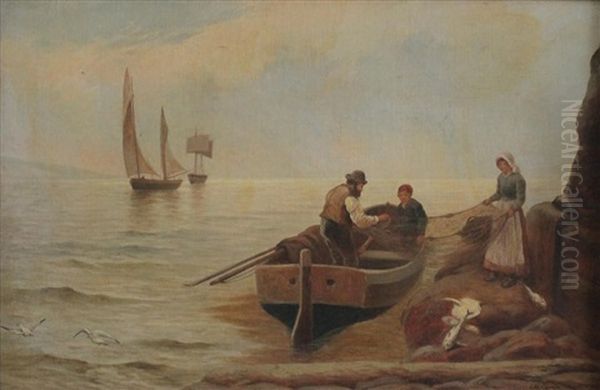 Boat Scene Oil Painting by James Walter Gozzard