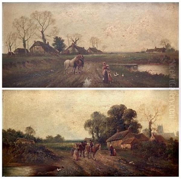 A September Evening (+ Cottage Homes; Pair) Oil Painting by James Walter Gozzard