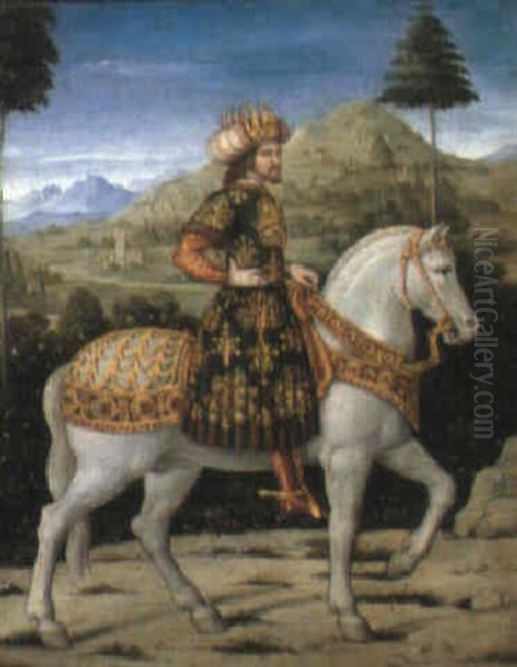 A Magi On Horseback Oil Painting by Benozzo (Alessio de Lese di Sandro) Gozzoli