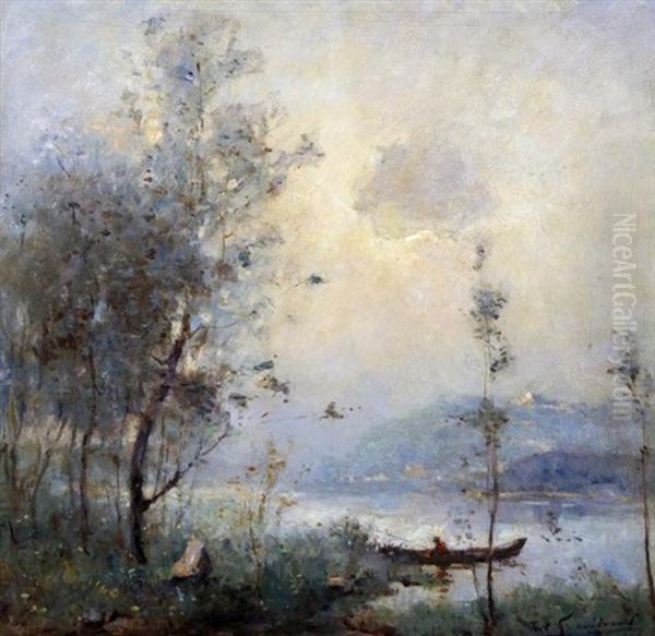 Landscape With Rowing Boat Oil Painting by Robert Archibalt Graafland