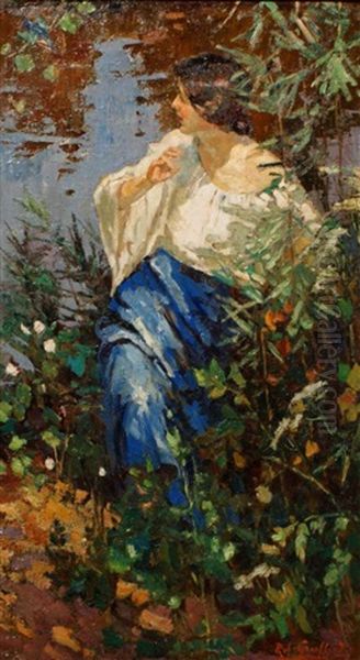 Lady In Flower Garden Oil Painting by Robert Archibalt Graafland