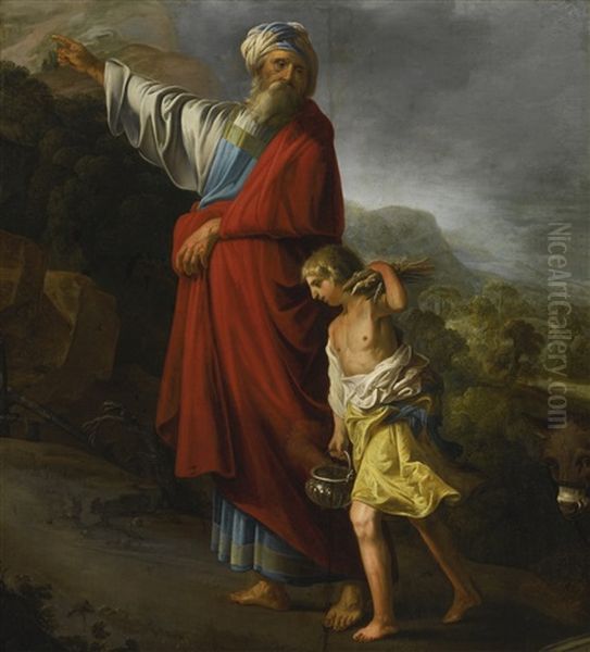 Abraham And Isaac On Their Way To The Sacrifice In Moriah (genesis 22:8) Oil Painting by Barend Graat