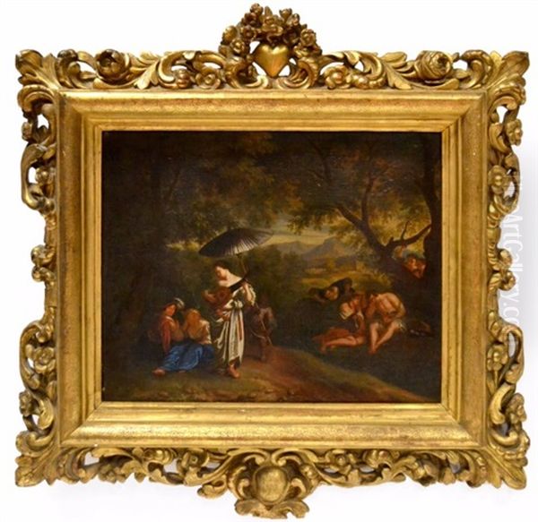 Joueuse De Mandoline Pres D'un Couple Galant Oil Painting by Barend Graat