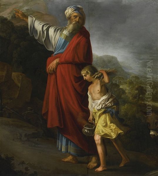 Abraham And Isaac On Their Way To The Sacrifice In Moriah (genesis 22:8) Oil Painting by Barend Graat