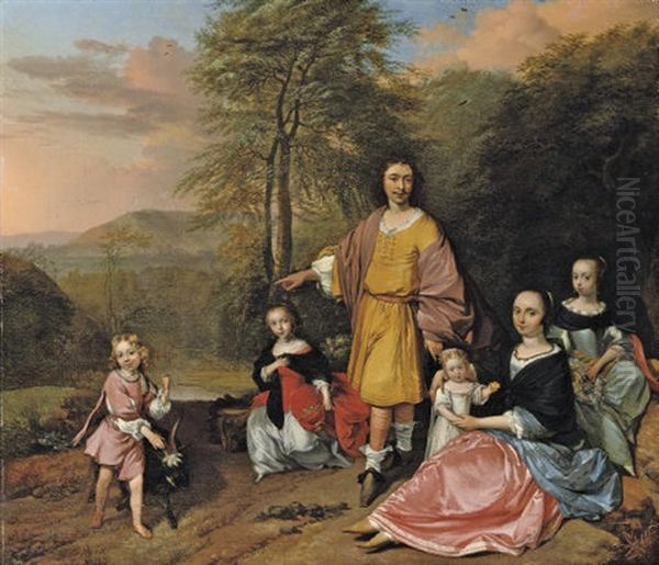 A Family Group Portrait, Standing In A Landscape Oil Painting by Barend Graat