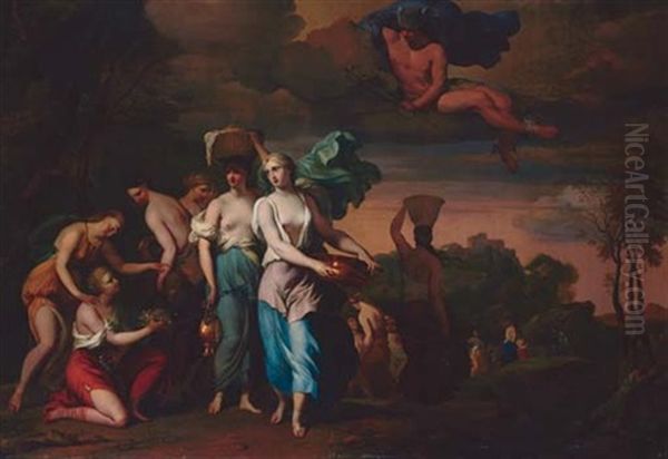 Mercury Watching Pandrosus, Herse And Aglauros Oil Painting by Barend Graat