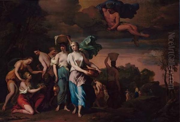 Mercury Watching Pandrosus, Herse And Aglauros Oil Painting by Barend Graat