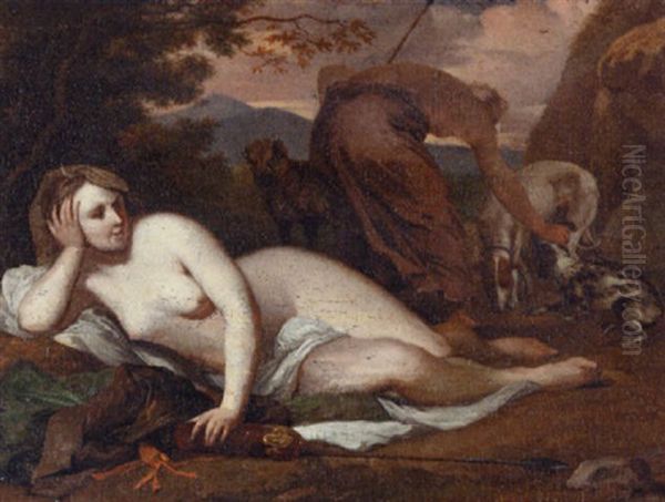 Diana The Huntress In A Landscape Oil Painting by Barend Graat