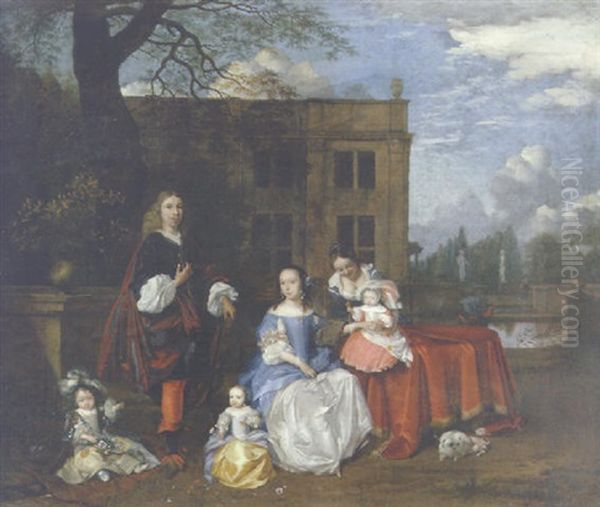 An Elegant Family In The Grounds Of A Country Villa Oil Painting by Barend Graat