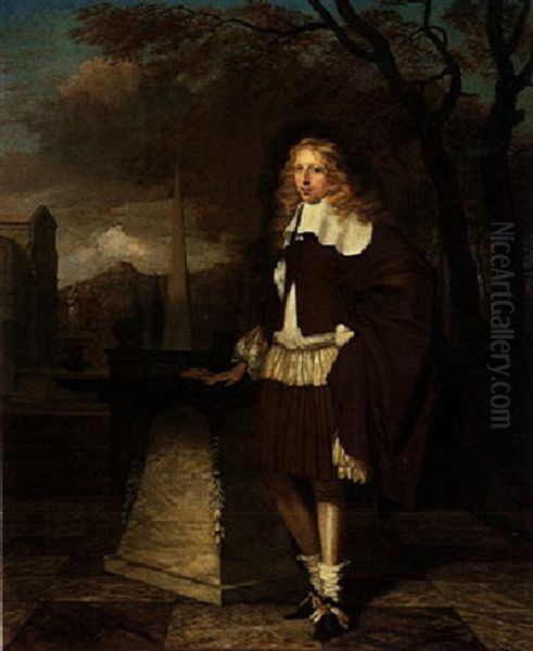 Portrait Of A Young Gentleman, Standing In The Grounds Of A Villa Oil Painting by Barend Graat