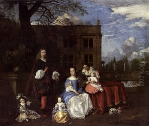 An Elegant Family In The Grounds Of A Country Villa Oil Painting by Barend Graat