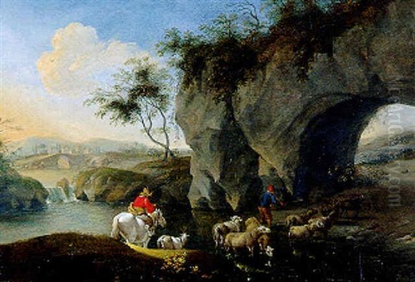 Paysage Avec Moutons Traversant Une Riviere Oil Painting by Barend Graat