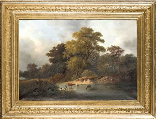 Kuhe Am Fluss Oil Painting by Christian (Johann Chr. Leberecht) Grabau