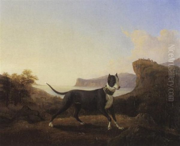 Dogge In Einer Landschaft Oil Painting by Christian (Johann Chr. Leberecht) Grabau