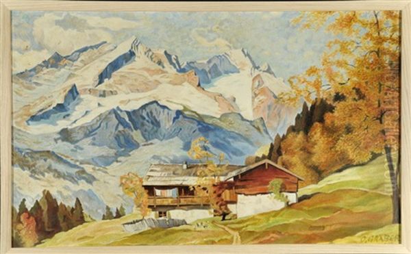 Berghof Vor Gebirgsmassiv Oil Painting by Otto Graeber