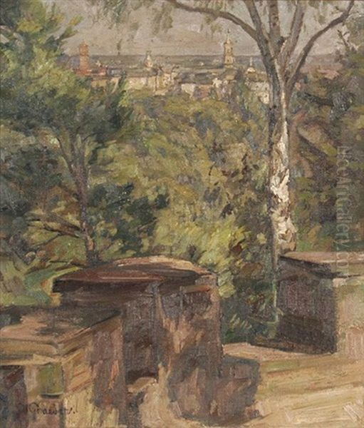 Blick Vom Lauterberg Auf Den Stadtgarten In Karlsruhe Oil Painting by Otto Graeber