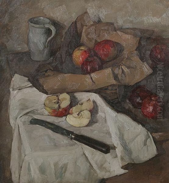 Stilleben Mit Apfeln Und Tonkrug Oil Painting by Otto Graeber