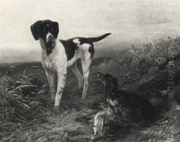 Vorstehhund Und Dackel Bei Einem Erlegten Fuchs Oil Painting by Wilhelm Graebhein